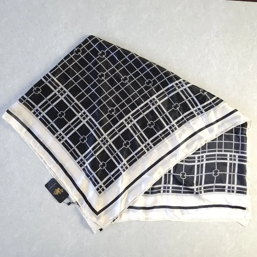 Oversized Scarf 100%‎ Silk Wrap Shawl Designer Style Black Nautical Gift 70x35